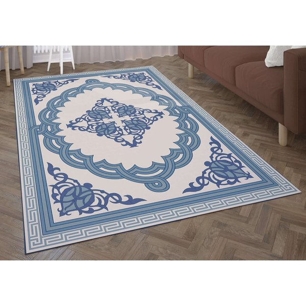 Deerlux Transitional Living Room Area Rug with Nonslip Backing, Blue Medallion Pattern, 8 x 10 ft QI003642.L